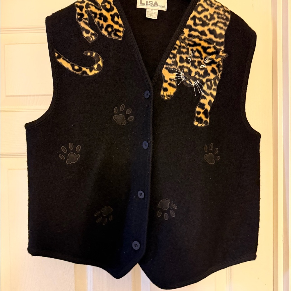 Lisa International Black 100% Wool Vest